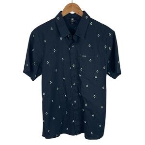 BF798 Men’s VOLCOM Stone Skater Brand AOP Pocket Button Down Shirt M